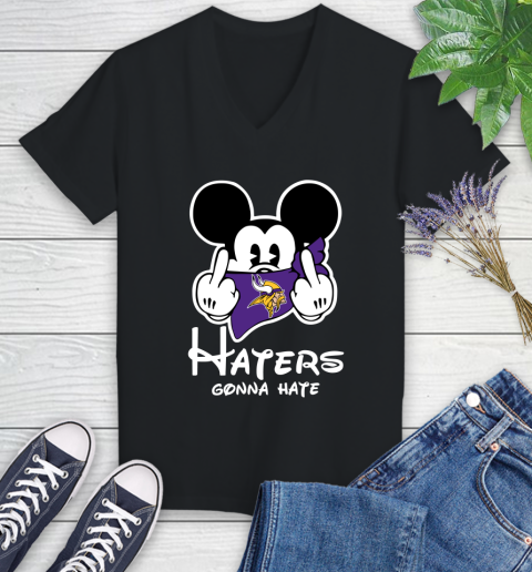 NFL Minnesota Vikings Haters Gonna Hate Mickey Mouse Disney Football T Shirt Women's V-Neck T-Shirt