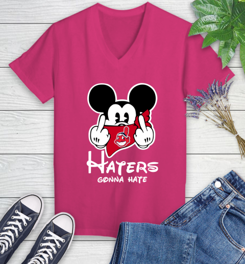 MLB Cleveland Indians Haters Gonna Hate Mickey Mouse Disney Baseball T Shirt_000 Women's V-Neck T-Shirt 9