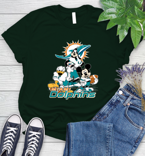 NFL Miami Dolphins Mickey Mouse Donald Duck Goofy Football Shirt Women's T-Shirt 6
