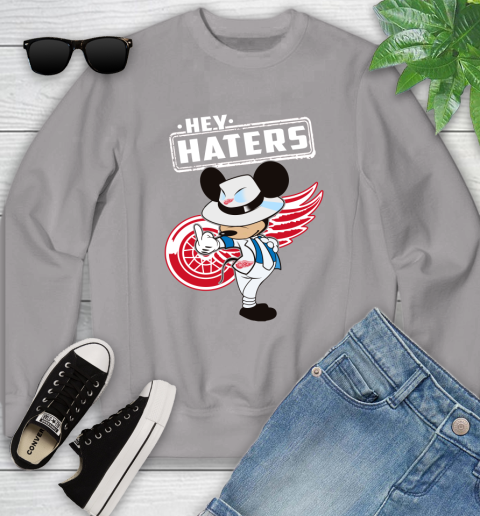 NHL Hey Haters Mickey Hockey Sports Detroit Red Wings Youth Sweatshirt 3