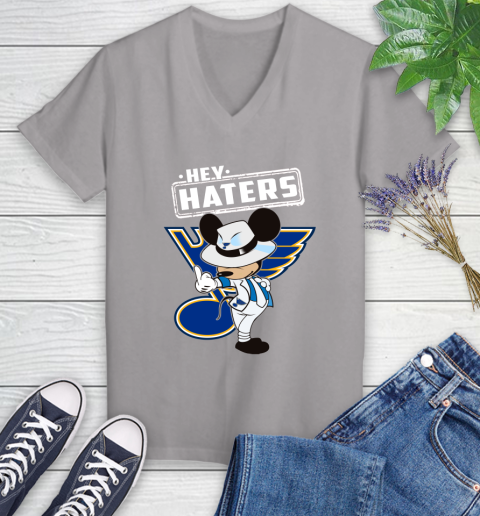 NHL Hey Haters Mickey Hockey Sports St.Louis Blues Women's V-Neck T-Shirt 4