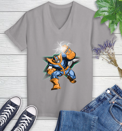 Dallas Stars NHL Hockey Thanos Avengers Infinity War Marvel Women's V-Neck T-Shirt 4