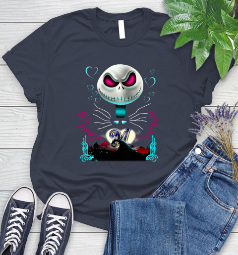 MLB Milwaukee Brewers Jack Skellington Sally The Nightmare Before Christmas Baseball Women's T-Shirt 14