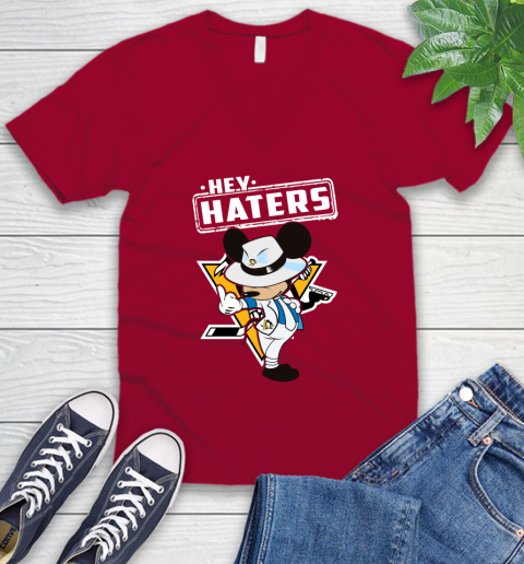 NHL Hey Haters Mickey Hockey Sports Pittsburgh Penguins V-Neck T-Shirt 7