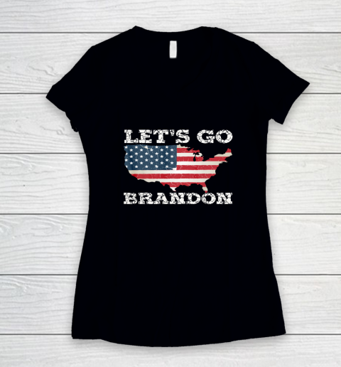 Let's Go Brandon Joe Biden Chant Impeach Biden USA Flag FJB Women's V-Neck T-Shirt