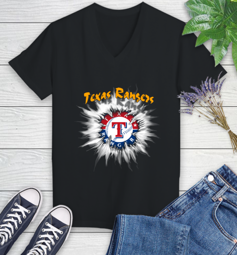 Texas Rangers MLB Baseball Adoring Fan Rip Sports Women's V-Neck T-Shirt
