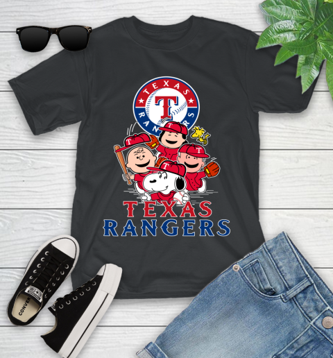MLB Texas Rangers Snoopy Charlie Brown Woodstock The Peanuts Movie Baseball T Shirt Youth T-Shirt
