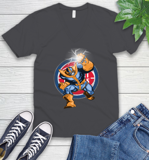 Detroit Pistons NBA Basketball Thanos Avengers Infinity War Marvel V-Neck T-Shirt 4