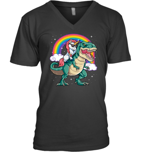 Unicorn Riding Dinosaur T rex Funny Men Women Rainbow Gifts Mens V-Neck T-Shirt