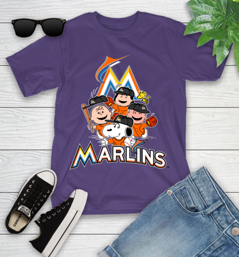 MLB Miami Marlins Snoopy Charlie Brown Woodstock The Peanuts Movie Baseball T Shirt Youth T-Shirt 3