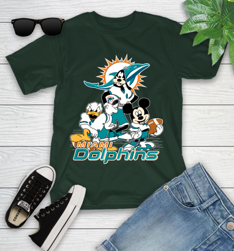 NFL Miami Dolphins Mickey Mouse Donald Duck Goofy Football Shirt Youth T-Shirt 5