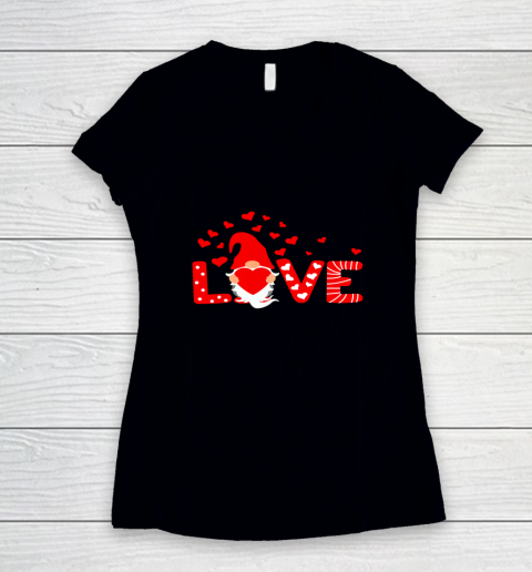 Valentine's Day LOVE Gnomies Holding Red Heart Valentine Women's V-Neck T-Shirt