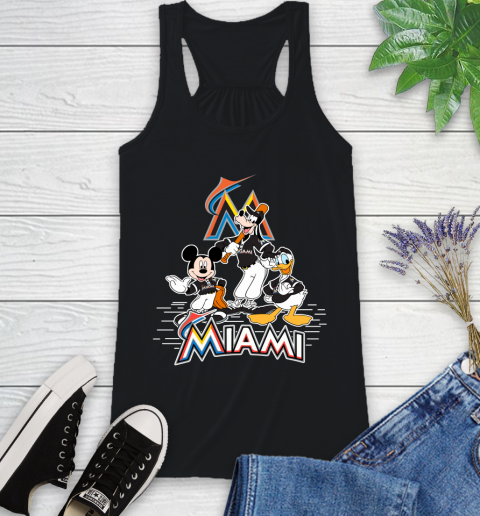 MLB Miami Marlins Mickey Mouse Donald Duck Goofy Baseball T Shirt Racerback Tank