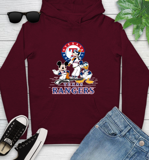 MLB Texas Rangers Mickey Mouse Donald Duck Goofy Baseball T Shirt Youth Hoodie 7
