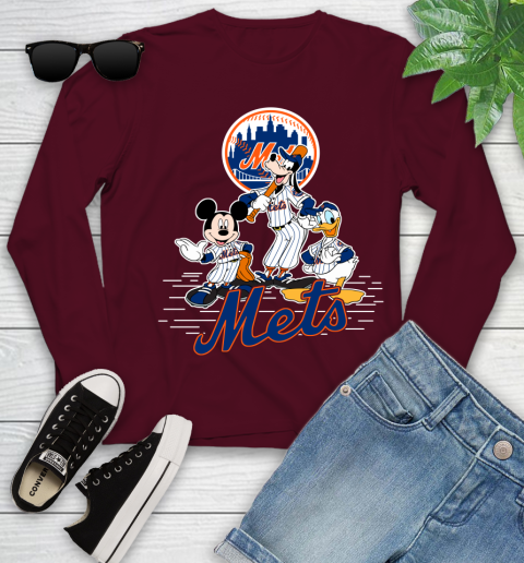 MLB New York Mets Mickey Mouse Donald Duck Goofy Baseball T Shirt Youth Long Sleeve 6