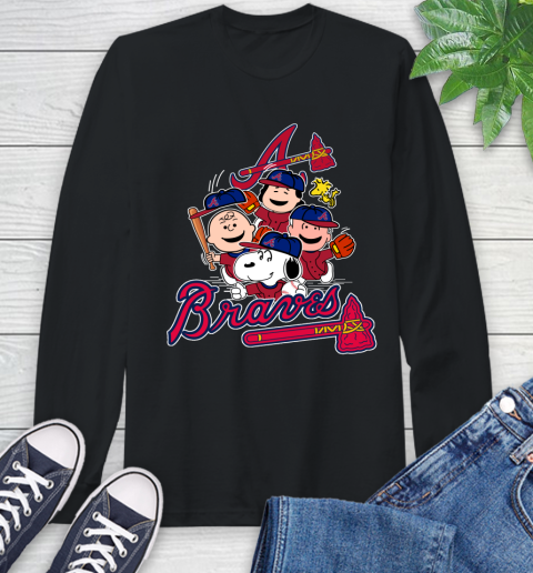MLB Atlanta Braves Snoopy Charlie Brown Woodstock The Peanuts Movie Baseball T Shirt Long Sleeve T-Shirt