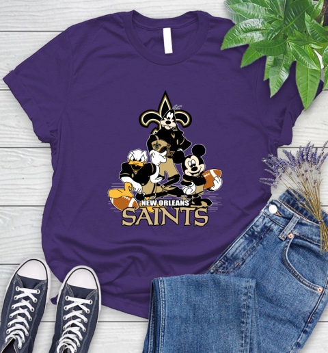 NFL New Orleans Saints Mickey Mouse Donald Duck Goofy Football Shirt Women's T-Shirt 4