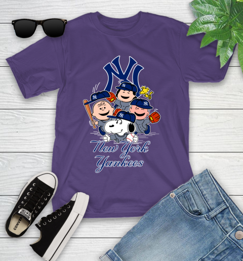 MLB New York Yankees Snoopy Charlie Brown Woodstock The Peanuts Movie Baseball T Shirt_000 Youth T-Shirt 3