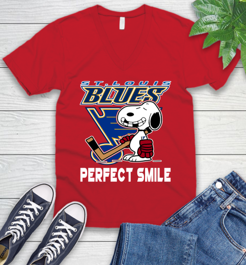 NHL St.Louis Blues Snoopy Perfect Smile The Peanuts Movie Hockey T Shirt V-Neck T-Shirt 6