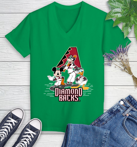 MLB Arizona Diamondbacks Mickey Mouse Donald Duck Goofy Baseball T Shirt Women's V-Neck T-Shirt 5