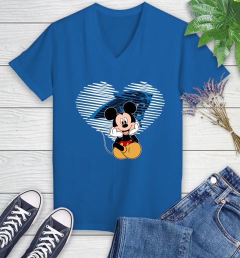 NFL Carolina Panthers The Heart Mickey Mouse Disney Football T Shirt_000 Women's V-Neck T-Shirt 10