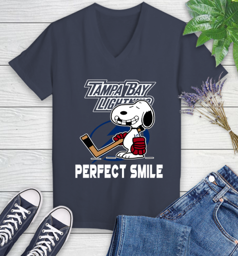 NHL Tampa Bay Lightning Snoopy Perfect Smile The Peanuts Movie Hockey T Shirt Women's V-Neck T-Shirt 12
