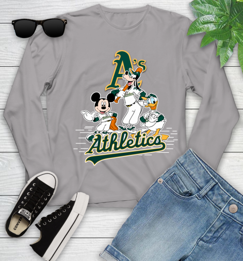 MLB Oakland Athletics Mickey Mouse Donald Duck Goofy Baseball T Shirt Youth Long Sleeve 5