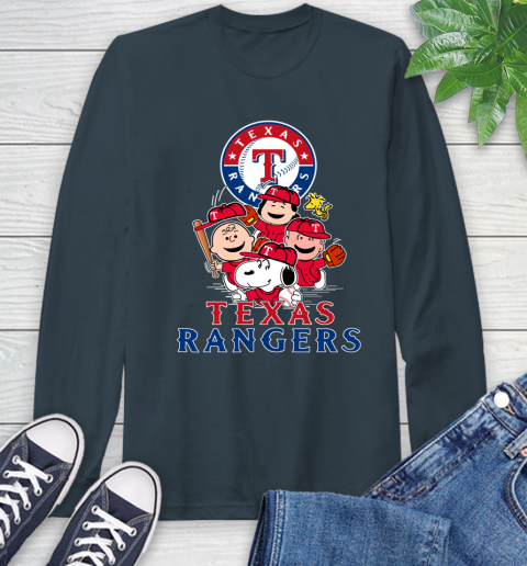 MLB Texas Rangers Snoopy Charlie Brown Woodstock The Peanuts Movie Baseball T Shirt Long Sleeve T-Shirt 9