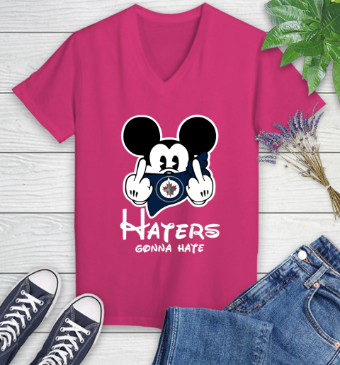 NHL Winnipeg Jets Haters Gonna Hate Mickey Mouse Disney Hockey T Shirt Women's V-Neck T-Shirt 9