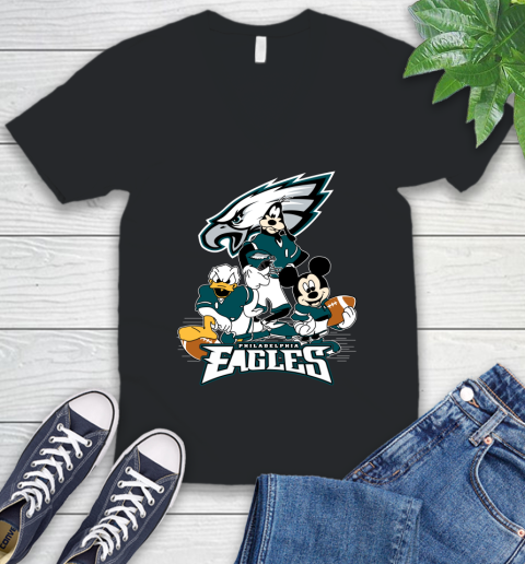 NFL Philadelphia Eagles Mickey Mouse Donald Duck Goofy Football Shirt V-Neck T-Shirt