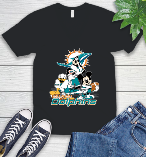 NFL Miami Dolphins Mickey Mouse Donald Duck Goofy Football Shirt V-Neck T-Shirt