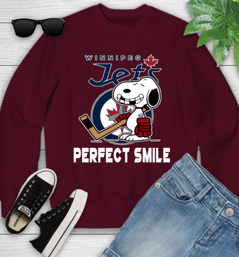 NHL Winnipeg Jets Snoopy Perfect Smile The Peanuts Movie Hockey T Shirt Youth Sweatshirt 4