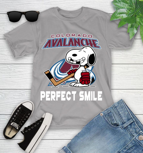 NHL Colorado Avalanche Snoopy Perfect Smile The Peanuts Movie Hockey T Shirt Youth T-Shirt 4