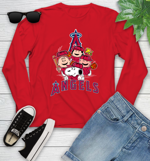 MLB Los Angeles Angels Snoopy Charlie Brown Woodstock The Peanuts Movie Baseball T Shirt_000 Youth Long Sleeve 11