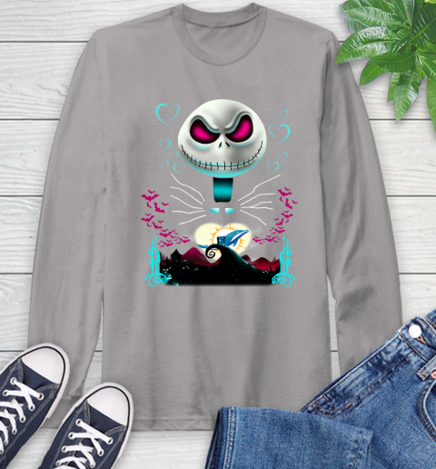 NFL Miami Dolphins Jack Skellington Sally The Nightmare Before Christmas Football Long Sleeve T-Shirt 6