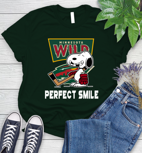 NHL Minnesota Wild Snoopy Perfect Smile The Peanuts Movie Hockey T Shirt Women's T-Shirt 6