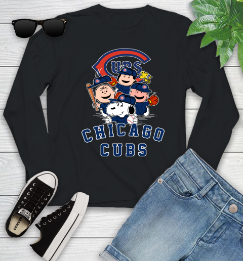 MLB Chicago Cubs Snoopy Charlie Brown Woodstock The Peanuts Movie Baseball T Shirt Youth Long Sleeve