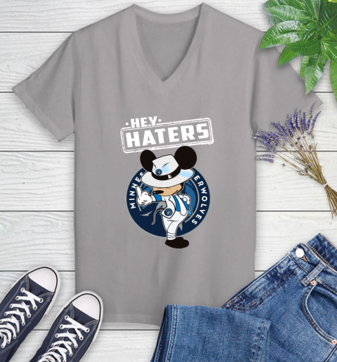 NBA Hey Haters Mickey Basketball Sports Minnesota Timberwolves Women's V-Neck T-Shirt 4