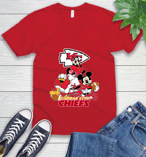 NFL Kansas City Chiefs Mickey Mouse Donald Duck Goofy Football Shirt V-Neck T-Shirt 6