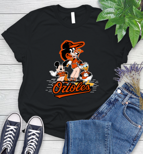 MLB Baltimore Orioles Mickey Mouse Donald Duck Goofy Baseball T Shirt Women's T-Shirt