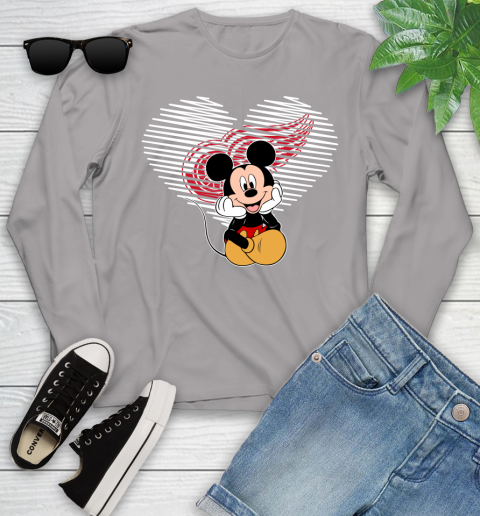 NHL Detroit Red Wings The Heart Mickey Mouse Disney Hockey Youth Long Sleeve 5
