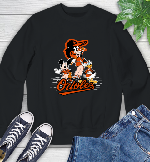 MLB Baltimore Orioles Mickey Mouse Donald Duck Goofy Baseball T Shirt Sweatshirt