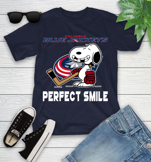 NHL Columbus Blue Jackets Snoopy Perfect Smile The Peanuts Movie Hockey T Shirt Youth T-Shirt 2