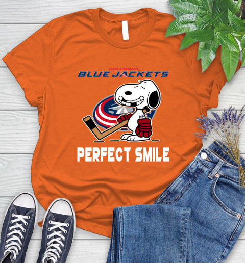 NHL Columbus Blue Jackets Snoopy Perfect Smile The Peanuts Movie Hockey T Shirt Women's T-Shirt 3
