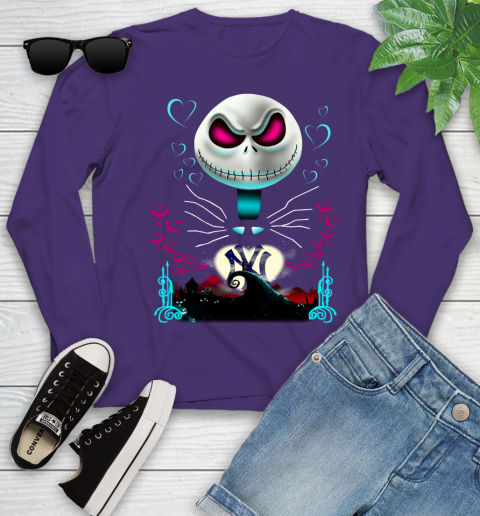 MLB New York Yankees Jack Skellington Sally The Nightmare Before Christmas Baseball Youth Long Sleeve 4