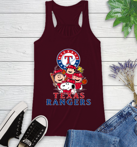MLB Texas Rangers Snoopy Charlie Brown Woodstock The Peanuts Movie Baseball T Shirt Racerback Tank 2