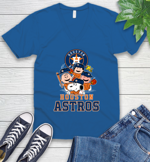 MLB Houston Astros Snoopy Charlie Brown Woodstock The Peanuts Movie Baseball T Shirt V-Neck T-Shirt 5