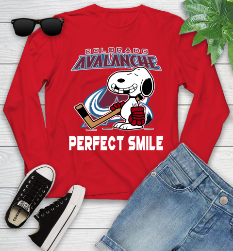 NHL Colorado Avalanche Snoopy Perfect Smile The Peanuts Movie Hockey T Shirt Youth Long Sleeve 11