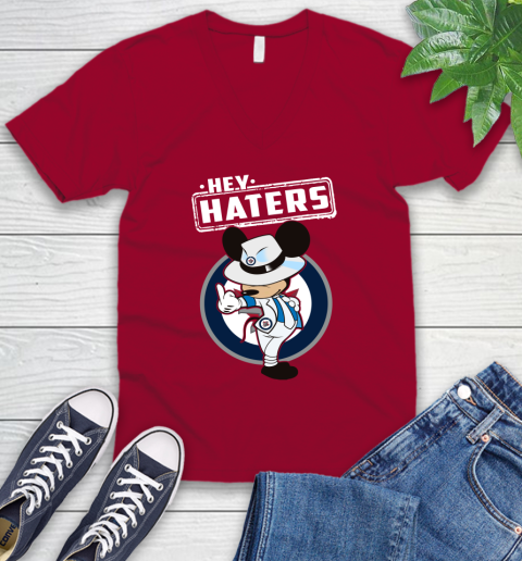NHL Hey Haters Mickey Hockey Sports Winnipeg Jets V-Neck T-Shirt 7