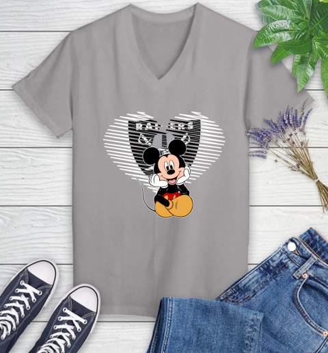 NFL Oakland Raiders The Heart Mickey Mouse Disney Football T Shirt_000 Women's V-Neck T-Shirt 4